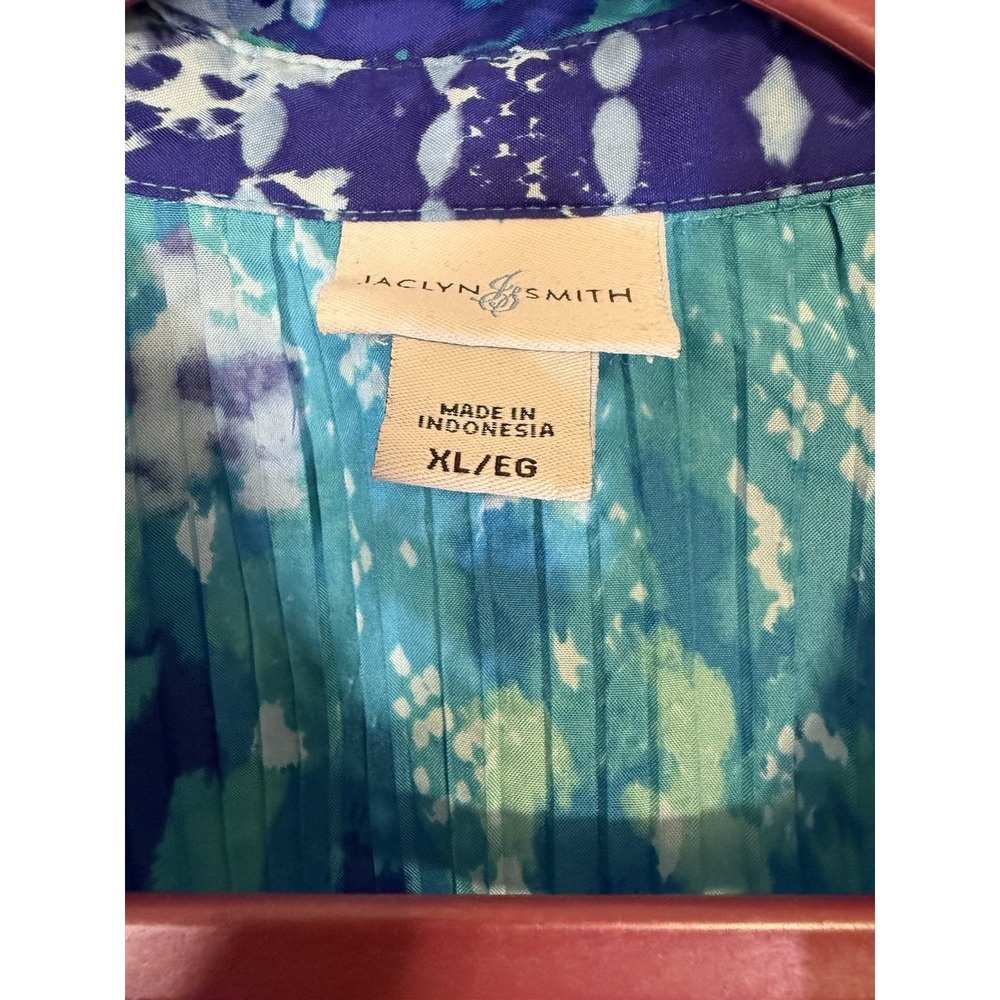 Vintage JACLYN SMITH Top Women's XL Blue Green Button Up Blouse Shirt Abstract